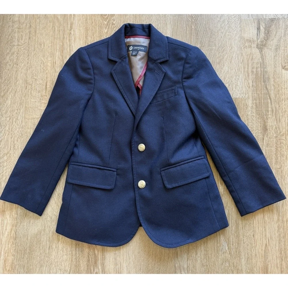 Crewcuts Navy Blue Boys Blazer with gold buttons Size 4-5 Wool Blend